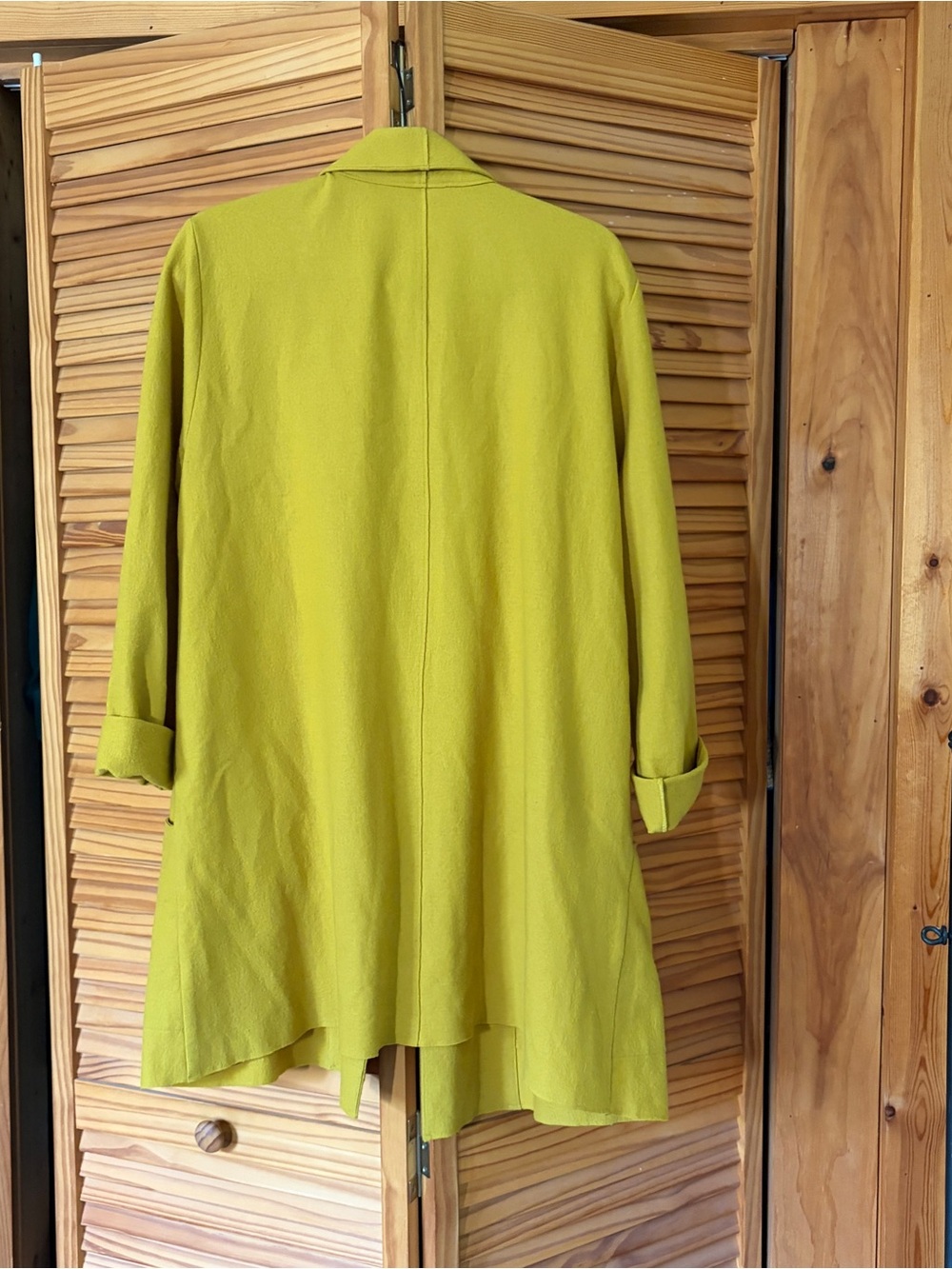 EILEEN FISHER Boiled Wool Shawl Collar Long Jacket Blazer Mustard - Picture 9 of 9